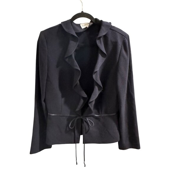 🍒 2/$20 Navy Danny & Nicole Womens Ruffle Trim Blazer With Tie Closure Size 12 - Picture 1 of 9